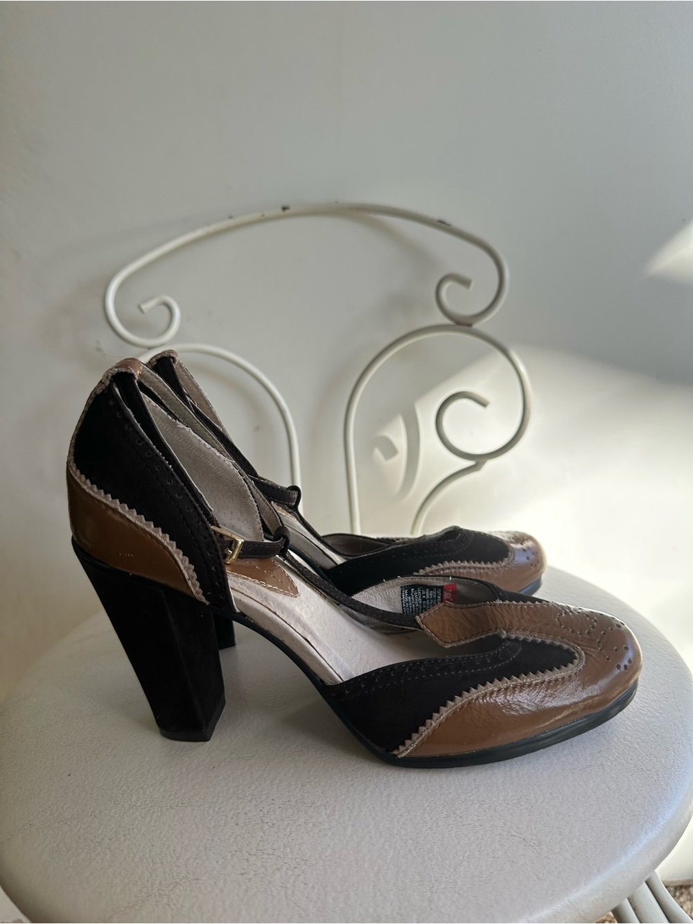Diesel Brown and Black Two-Tone Block Heel Pumps